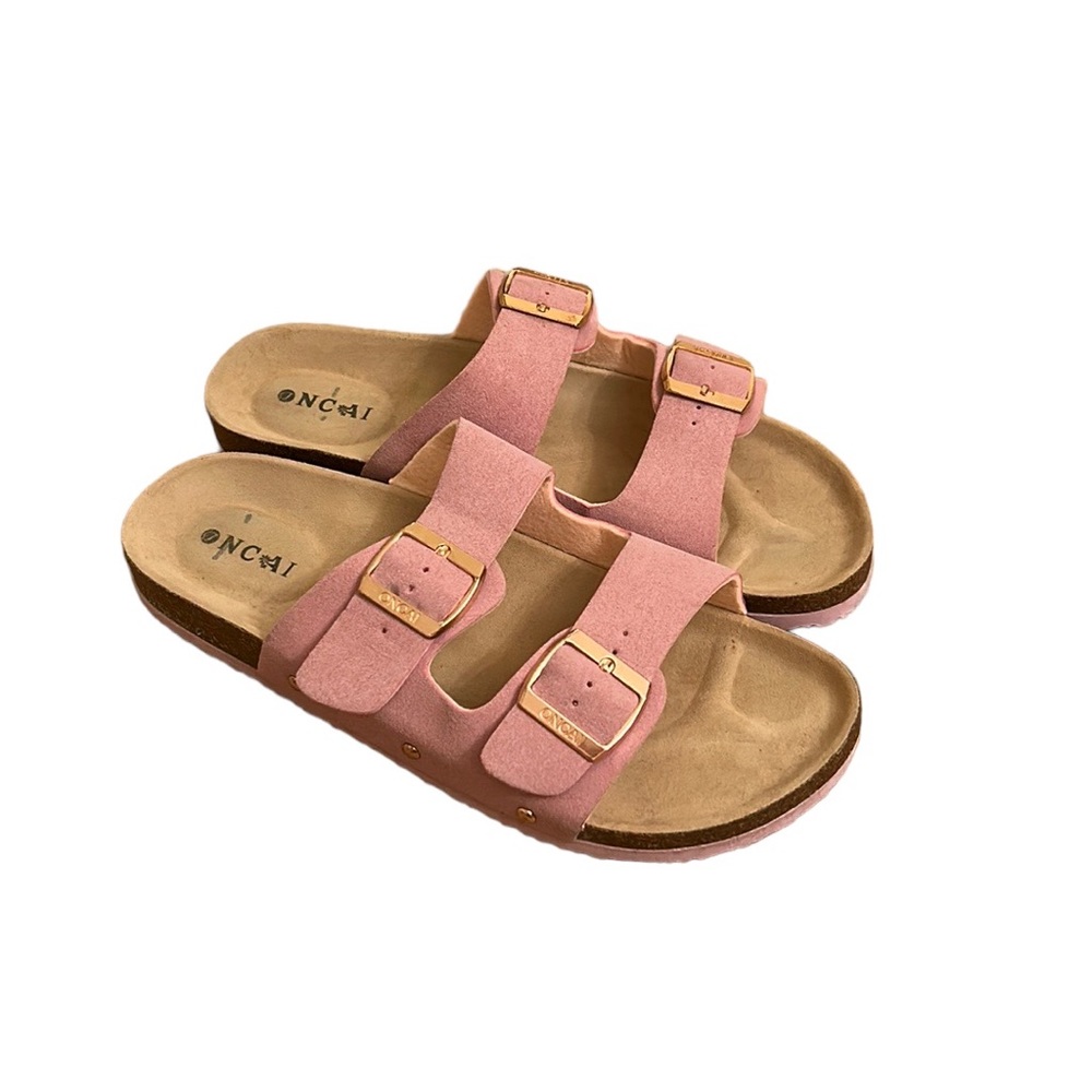 ONCAI Womens Slide Sandals Pink/ Rose Gold Slip On Adjustable Straps